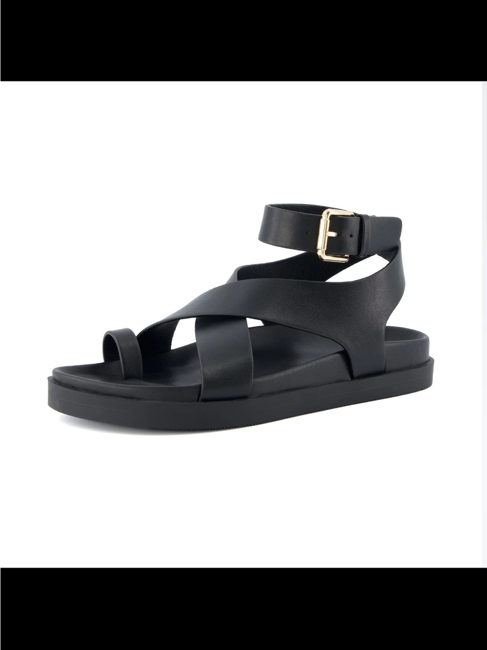 NWOT Women's Black Crisscross Ankle-Strap Sandals with Gold Buckle